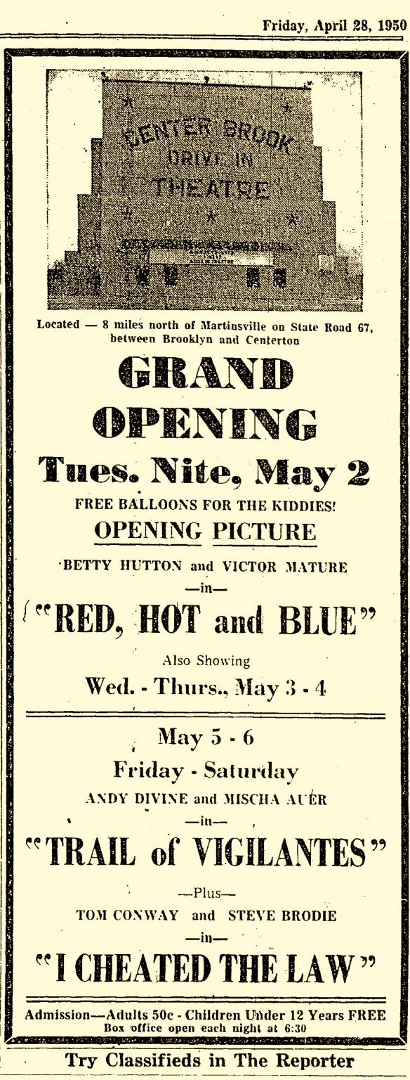 Grand Opening Newspaper Ad for the Centerbrook Drive-in